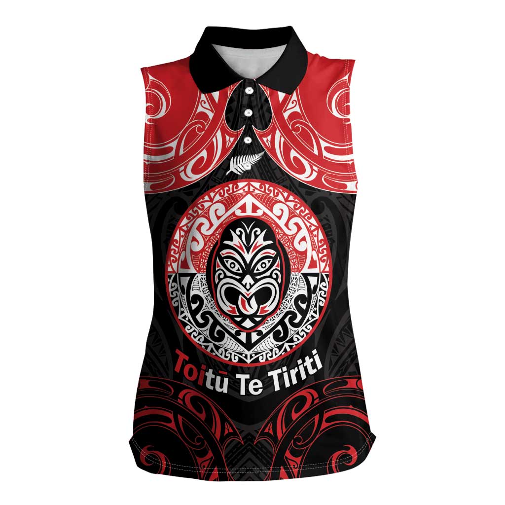 Aotearoa Toitu Te Tiriti Women Sleeveless Polo Shirt Haka Tiki Honour The Treaty LT14 Female Black - Polynesian Pride
