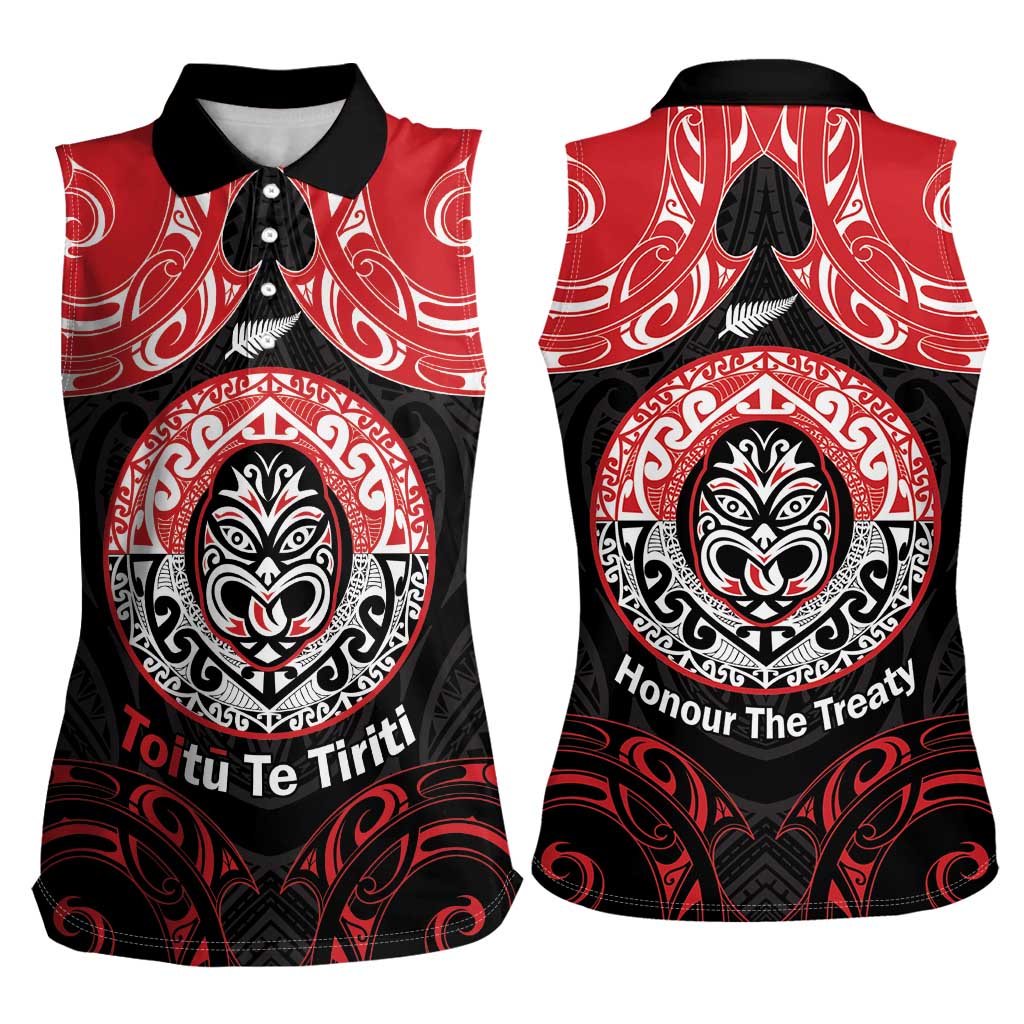 Aotearoa Toitu Te Tiriti Women Sleeveless Polo Shirt Haka Tiki Honour The Treaty LT14 - Polynesian Pride