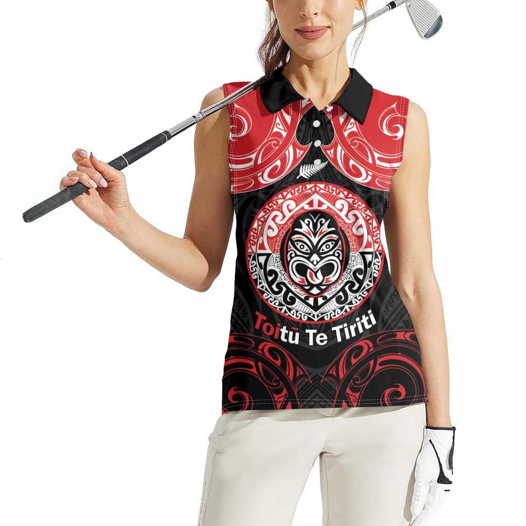 Aotearoa Toitu Te Tiriti Women Sleeveless Polo Shirt Haka Tiki Honour The Treaty LT14 - Polynesian Pride