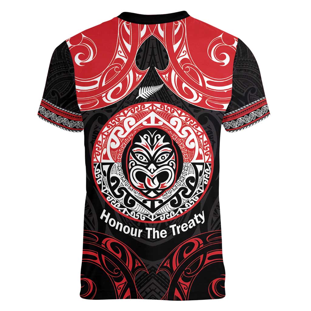 Aotearoa Toitu Te Tiriti Women V-Neck T-Shirt Haka Tiki Honour The Treaty LT14 - Polynesian Pride