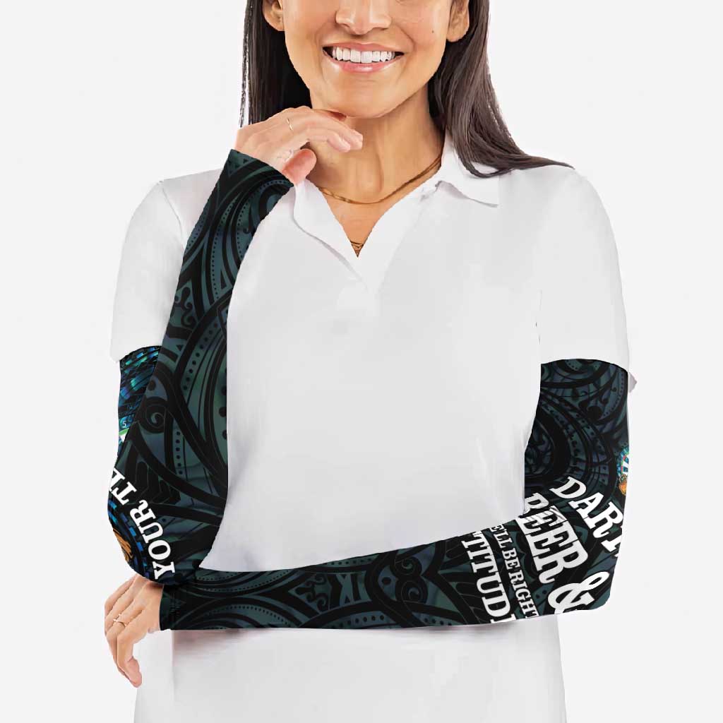Personalized New Zealand Darts Beer Arm Sleeves Paua Shell Aotearoa Maori Tattoo - Polynesian Pride