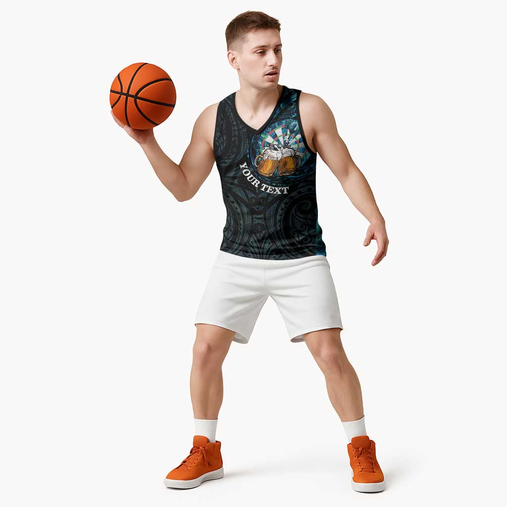 Personalized New Zealand Darts Beer Basketball Jersey Paua Shell Aotearoa Maori Tattoo - Polynesian Pride