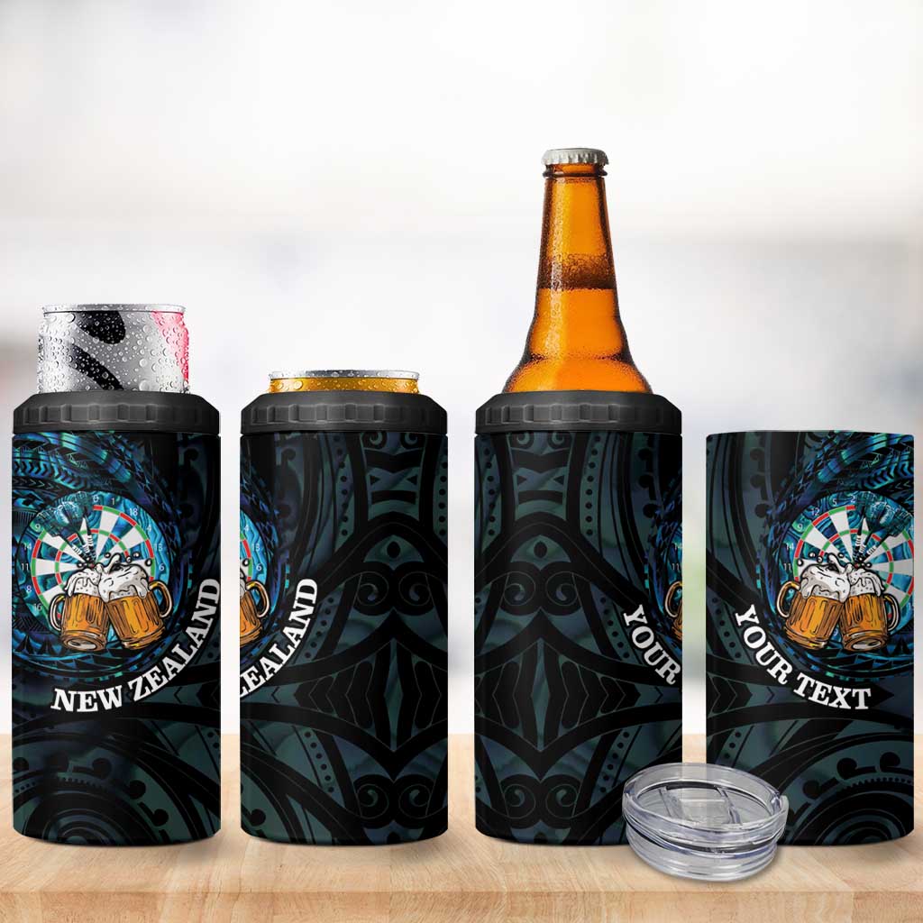 Personalized New Zealand Darts Beer 4 in 1 Can Cooler Tumbler Paua Shell Aotearoa Maori Tattoo - Polynesian Pride