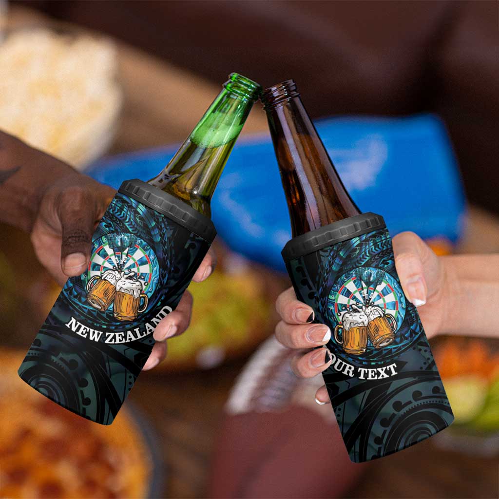 Personalized New Zealand Darts Beer 4 in 1 Can Cooler Tumbler Paua Shell Aotearoa Maori Tattoo - Polynesian Pride