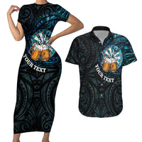 Personalized New Zealand Darts Beer Couples Matching Short Sleeve Bodycon Dress and Hawaiian Shirt Paua Shell Aotearoa Maori Tattoo LT14 Black - Polynesian Pride