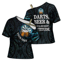 Personalized New Zealand Darts Beer Cross Shoulder Shirt Paua Shell Aotearoa Maori Tattoo LT14 - Polynesian Pride