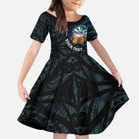 Personalized New Zealand Darts Beer Family Matching Long Sleeve Bodycon Dress and Hawaiian Shirt Paua Shell Aotearoa Maori Tattoo LT14 Daughter's Dress Black - Polynesian Pride