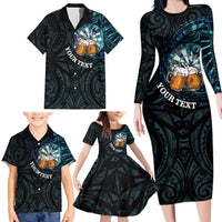 Personalized New Zealand Darts Beer Family Matching Long Sleeve Bodycon Dress and Hawaiian Shirt Paua Shell Aotearoa Maori Tattoo LT14 - Polynesian Pride