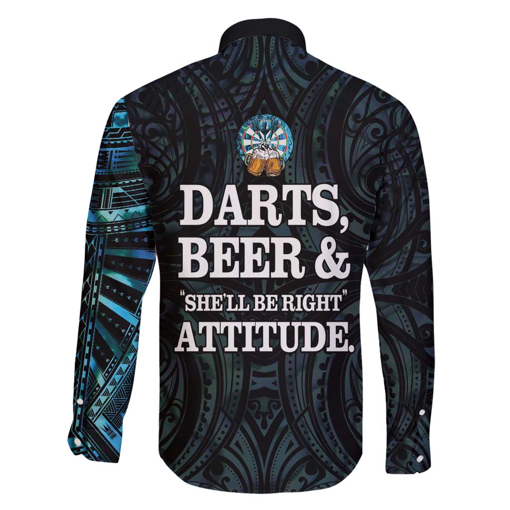 Personalized New Zealand Darts Beer Family Matching Long Sleeve Bodycon Dress and Hawaiian Shirt Paua Shell Aotearoa Maori Tattoo LT14 - Polynesian Pride