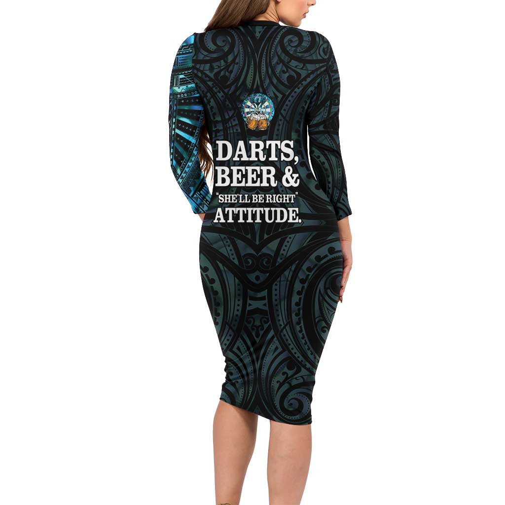 Personalized New Zealand Darts Beer Family Matching Long Sleeve Bodycon Dress and Hawaiian Shirt Paua Shell Aotearoa Maori Tattoo LT14 - Polynesian Pride