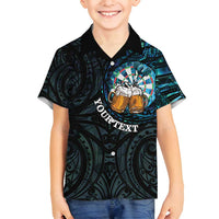 Personalized New Zealand Darts Beer Family Matching Long Sleeve Bodycon Dress and Hawaiian Shirt Paua Shell Aotearoa Maori Tattoo LT14 Son's Shirt Black - Polynesian Pride