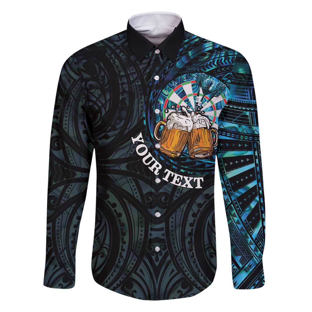 Personalized New Zealand Darts Beer Family Matching Mermaid Dress and Hawaiian Shirt Paua Shell Aotearoa Maori Tattoo LT14 Dad's Shirt - Long Sleeve Black - Polynesian Pride