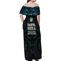 Personalized New Zealand Darts Beer Family Matching Off Shoulder Maxi Dress and Hawaiian Shirt Paua Shell Aotearoa Maori Tattoo LT14 - Polynesian Pride