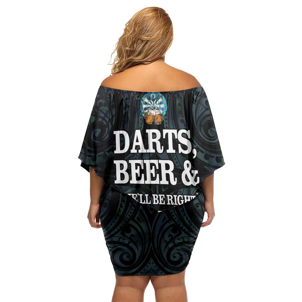 Personalized New Zealand Darts Beer Family Matching Off Shoulder Short Dress and Hawaiian Shirt Paua Shell Aotearoa Maori Tattoo LT14 - Polynesian Pride