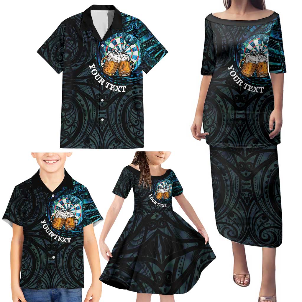 Personalized New Zealand Darts Beer Family Matching Puletasi and Hawaiian Shirt Paua Shell Aotearoa Maori Tattoo LT14 - Polynesian Pride