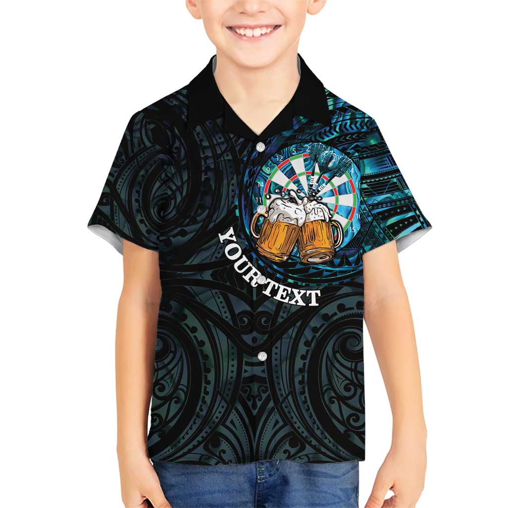 Personalized New Zealand Darts Beer Family Matching Puletasi and Hawaiian Shirt Paua Shell Aotearoa Maori Tattoo LT14 Son's Shirt Black - Polynesian Pride