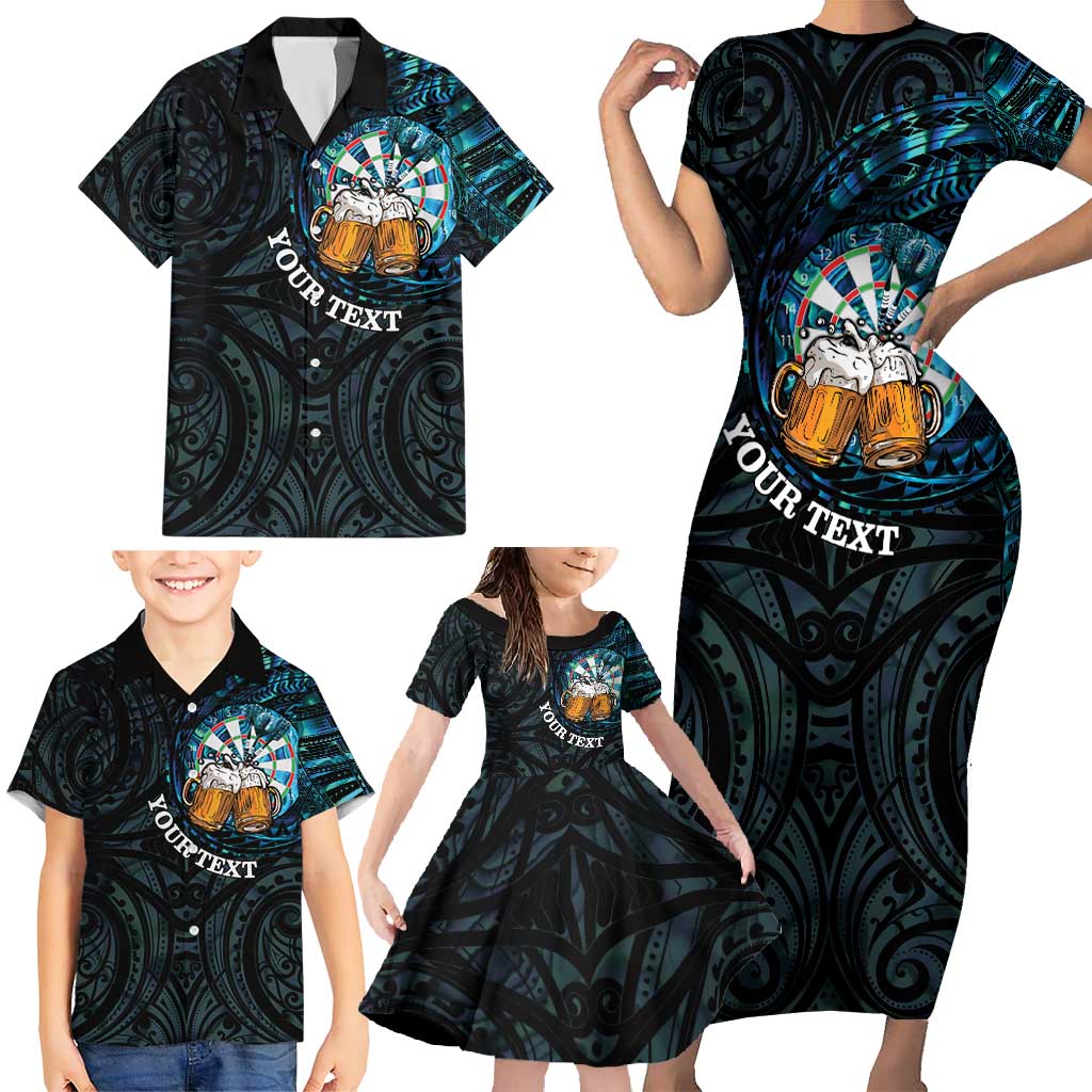Personalized New Zealand Darts Beer Family Matching Short Sleeve Bodycon Dress and Hawaiian Shirt Paua Shell Aotearoa Maori Tattoo LT14 - Polynesian Pride