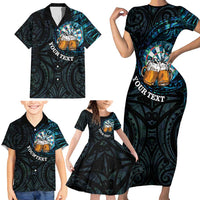 Personalized New Zealand Darts Beer Family Matching Short Sleeve Bodycon Dress and Hawaiian Shirt Paua Shell Aotearoa Maori Tattoo LT14 - Polynesian Pride