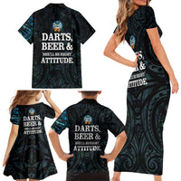 Personalized New Zealand Darts Beer Family Matching Short Sleeve Bodycon Dress and Hawaiian Shirt Paua Shell Aotearoa Maori Tattoo LT14 - Polynesian Pride