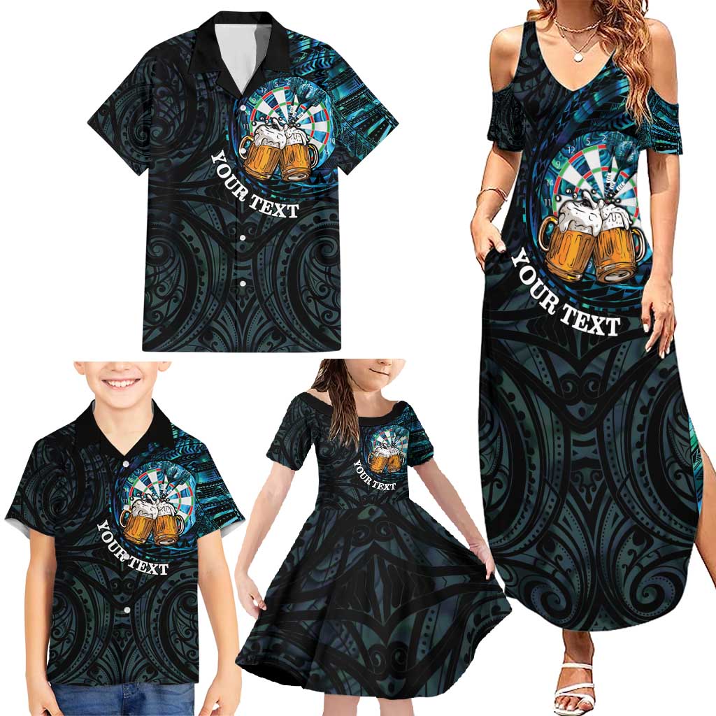 Personalized New Zealand Darts Beer Family Matching Summer Maxi Dress and Hawaiian Shirt Paua Shell Aotearoa Maori Tattoo LT14 - Polynesian Pride
