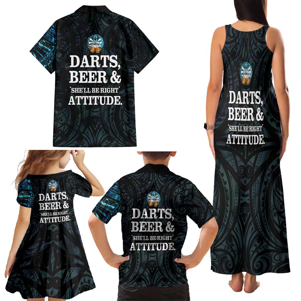 Personalized New Zealand Darts Beer Family Matching Tank Maxi Dress and Hawaiian Shirt Paua Shell Aotearoa Maori Tattoo LT14 - Polynesian Pride