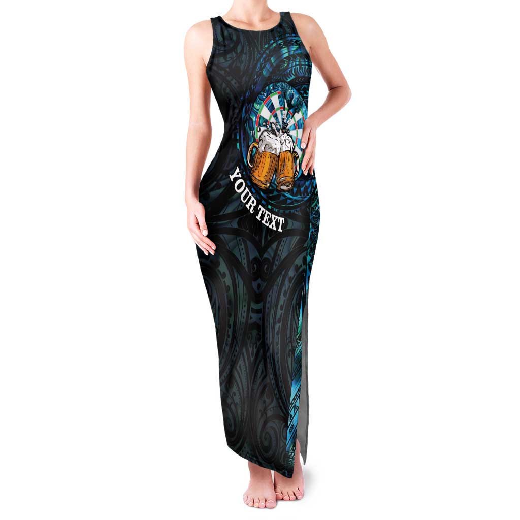 Personalized New Zealand Darts Beer Family Matching Tank Maxi Dress and Hawaiian Shirt Paua Shell Aotearoa Maori Tattoo LT14 Mom's Dress Black - Polynesian Pride
