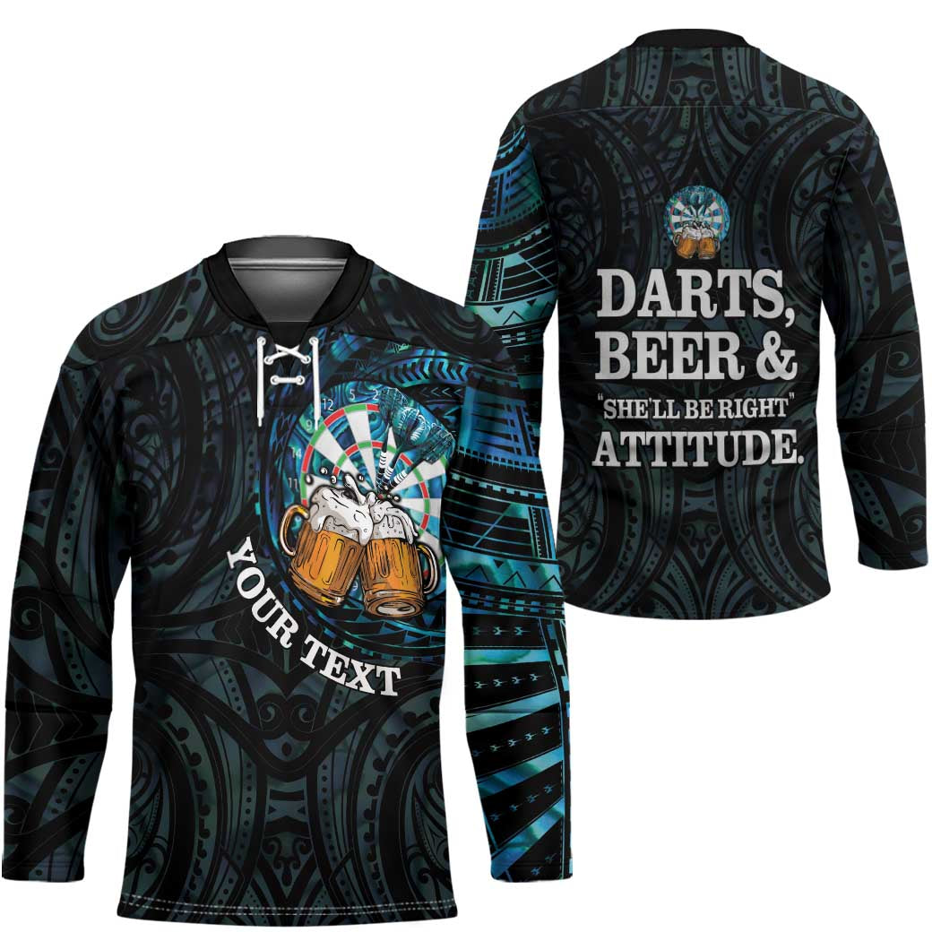 Personalized New Zealand Darts Beer Hockey Jersey Paua Shell Aotearoa Maori Tattoo - Polynesian Pride