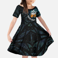 Personalized New Zealand Darts Beer Kid Short Sleeve Dress Paua Shell Aotearoa Maori Tattoo - Polynesian Pride