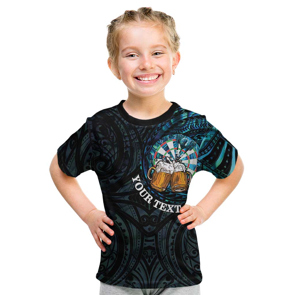 Personalized New Zealand Darts Beer Kid T Shirt Paua Shell Aotearoa Maori Tattoo - Polynesian Pride