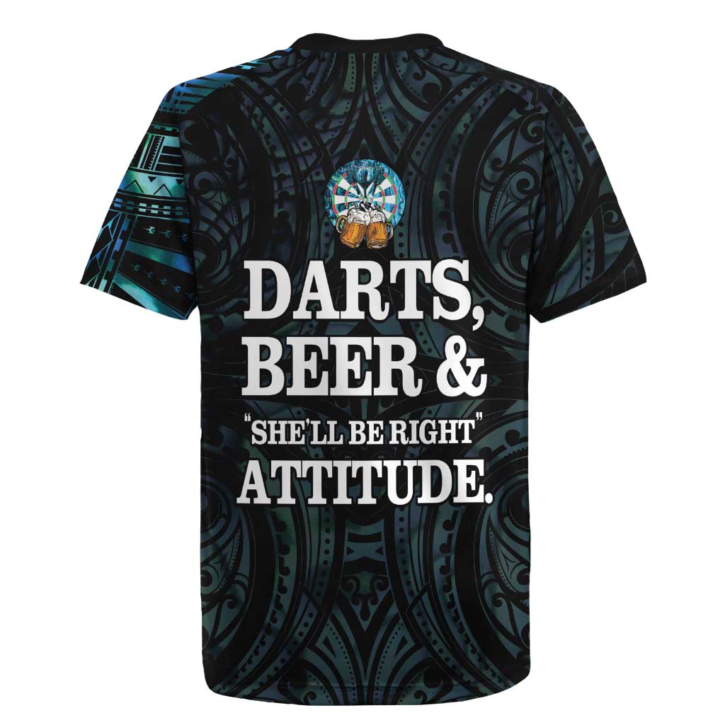 Personalized New Zealand Darts Beer Rugby Jersey Paua Shell Aotearoa Maori Tattoo - Polynesian Pride