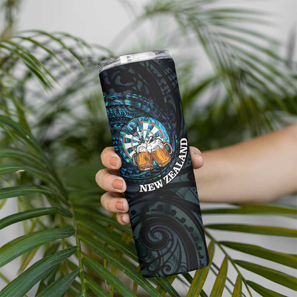 Personalized New Zealand Darts Beer Skinny Tumbler Paua Shell Aotearoa Maori Tattoo - Polynesian Pride