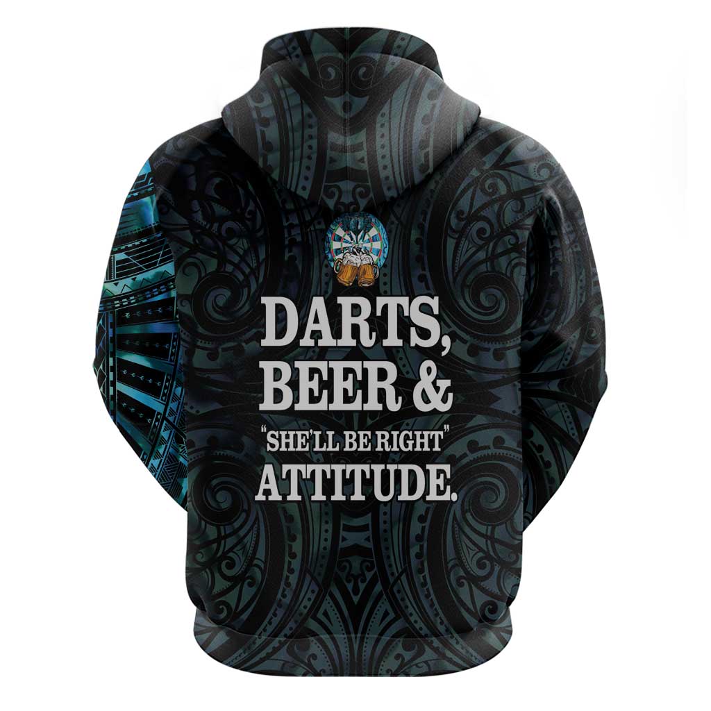 Personalized New Zealand Darts Beer Zip Hoodie Paua Shell Aotearoa Maori Tattoo LT14 - Polynesian Pride