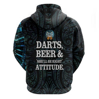 Personalized New Zealand Darts Beer Zip Hoodie Paua Shell Aotearoa Maori Tattoo LT14 - Polynesian Pride