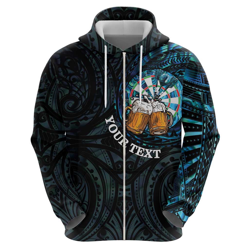 Personalized New Zealand Darts Beer Zip Hoodie Paua Shell Aotearoa Maori Tattoo LT14 - Polynesian Pride