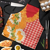 Prince Kuhio Aloha Hawaii Apron Plumeria Ilima Lei Palaka Motifs