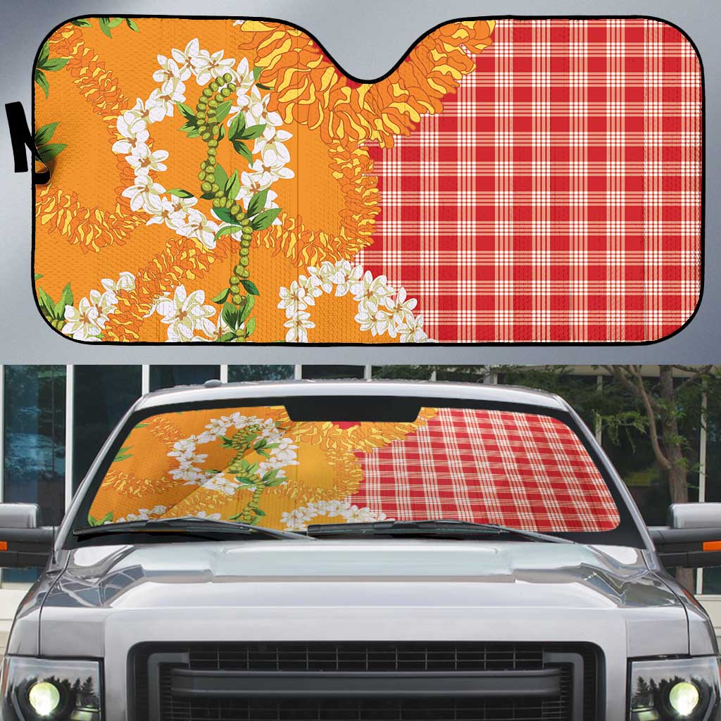 Prince Kuhio Aloha Hawaii Auto Sun Shade Plumeria Ilima Lei Palaka Motifs