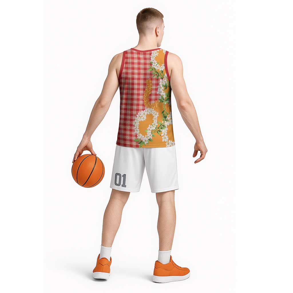 Prince Kuhio Aloha Hawaii Basketball Jersey Plumeria Ilima Lei Palaka Motifs
