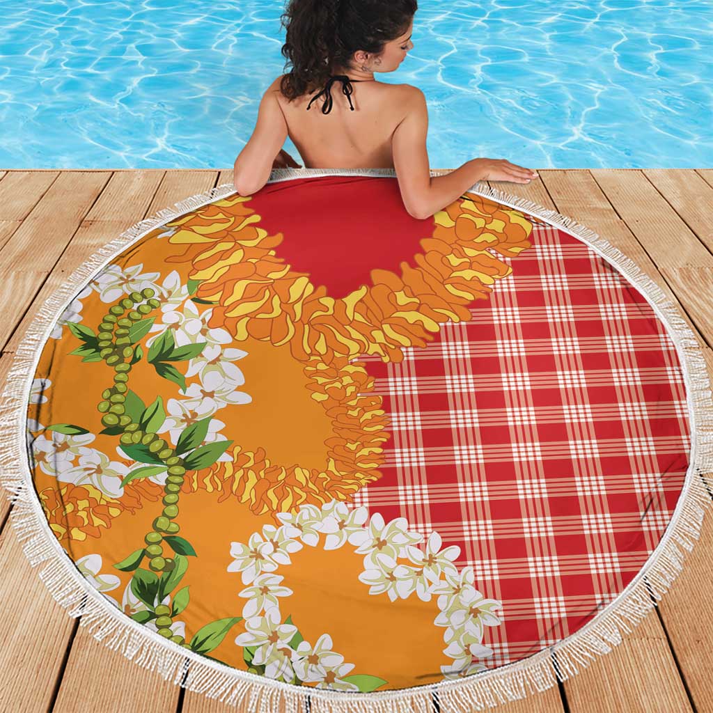 Prince Kuhio Aloha Hawaii Beach Blanket Plumeria Ilima Lei Palaka Motifs