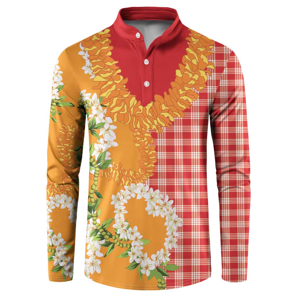 Prince Kuhio Aloha Hawaii Button Sweatshirt Plumeria Ilima Lei Palaka Motifs