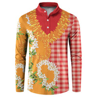 Prince Kuhio Aloha Hawaii Button Sweatshirt Plumeria Ilima Lei Palaka Motifs
