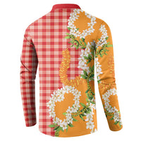 Prince Kuhio Aloha Hawaii Button Sweatshirt Plumeria Ilima Lei Palaka Motifs