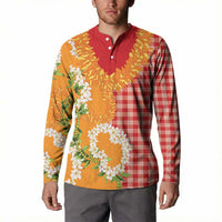 Prince Kuhio Aloha Hawaii Button Sweatshirt Plumeria Ilima Lei Palaka Motifs