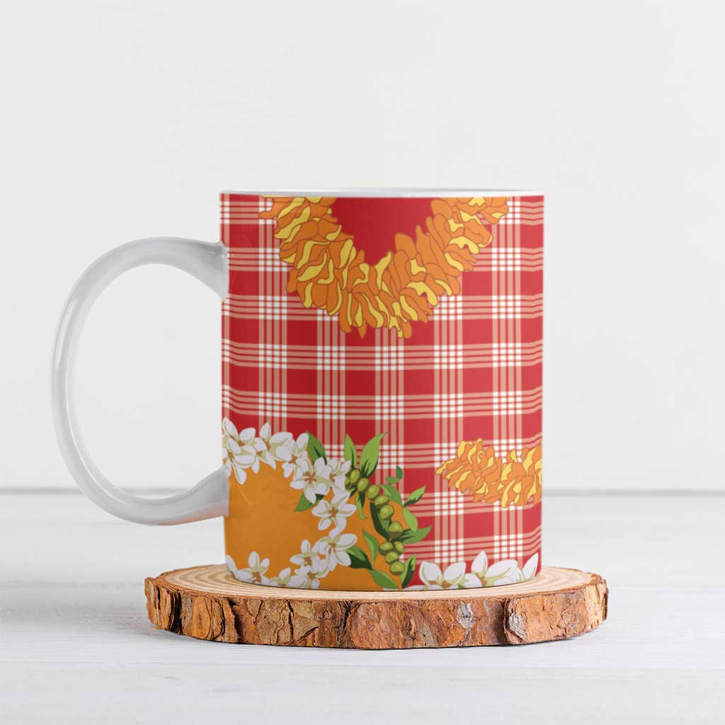 Prince Kuhio Aloha Hawaii Ceramic Mug Plumeria Ilima Lei Palaka Motifs