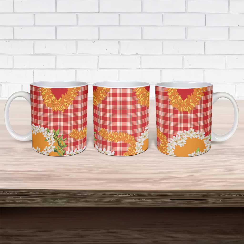 Prince Kuhio Aloha Hawaii Ceramic Mug Plumeria Ilima Lei Palaka Motifs