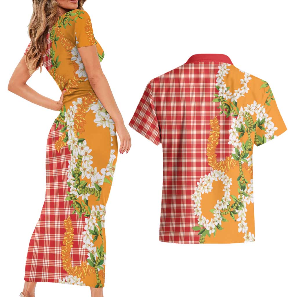 Prince Kuhio Aloha Hawaii Couples Matching Short Sleeve Bodycon Dress and Hawaiian Shirt Plumeria Ilima Lei Palaka Motifs LT14 - Polynesian Pride