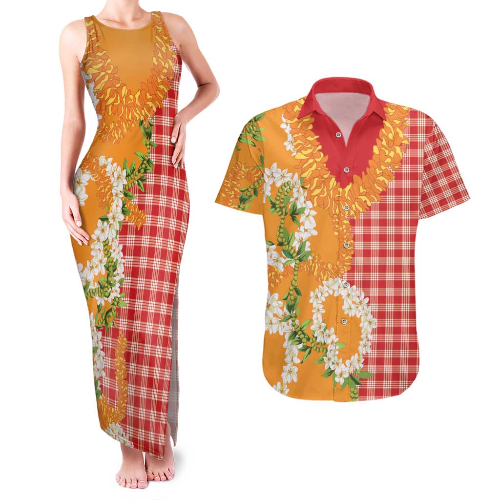 Prince Kuhio Aloha Hawaii Couples Matching Tank Maxi Dress and Hawaiian Shirt Plumeria Ilima Lei Palaka Motifs