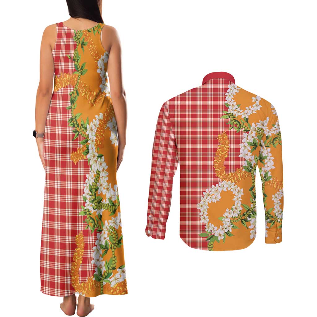 Prince Kuhio Aloha Hawaii Couples Matching Tank Maxi Dress and Long Sleeve Button Shirt Plumeria Ilima Lei Palaka Motifs LT14 - Polynesian Pride