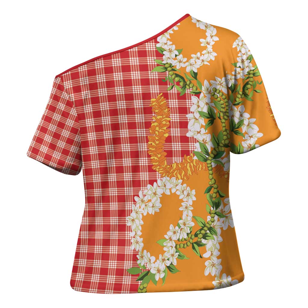 Prince Kuhio Aloha Hawaii Cross Shoulder Shirt Plumeria Ilima Lei Palaka Motifs