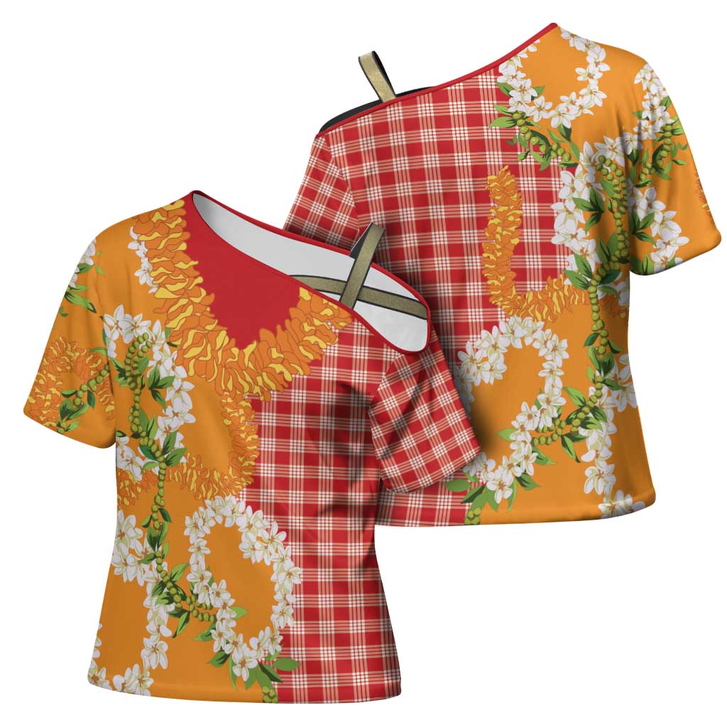 Prince Kuhio Aloha Hawaii Cross Shoulder Shirt Plumeria Ilima Lei Palaka Motifs