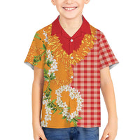 Prince Kuhio Aloha Hawaii Family Matching Mermaid Dress and Hawaiian Shirt Plumeria Ilima Lei Palaka Motifs LT14 Son's Shirt Red - Polynesian Pride